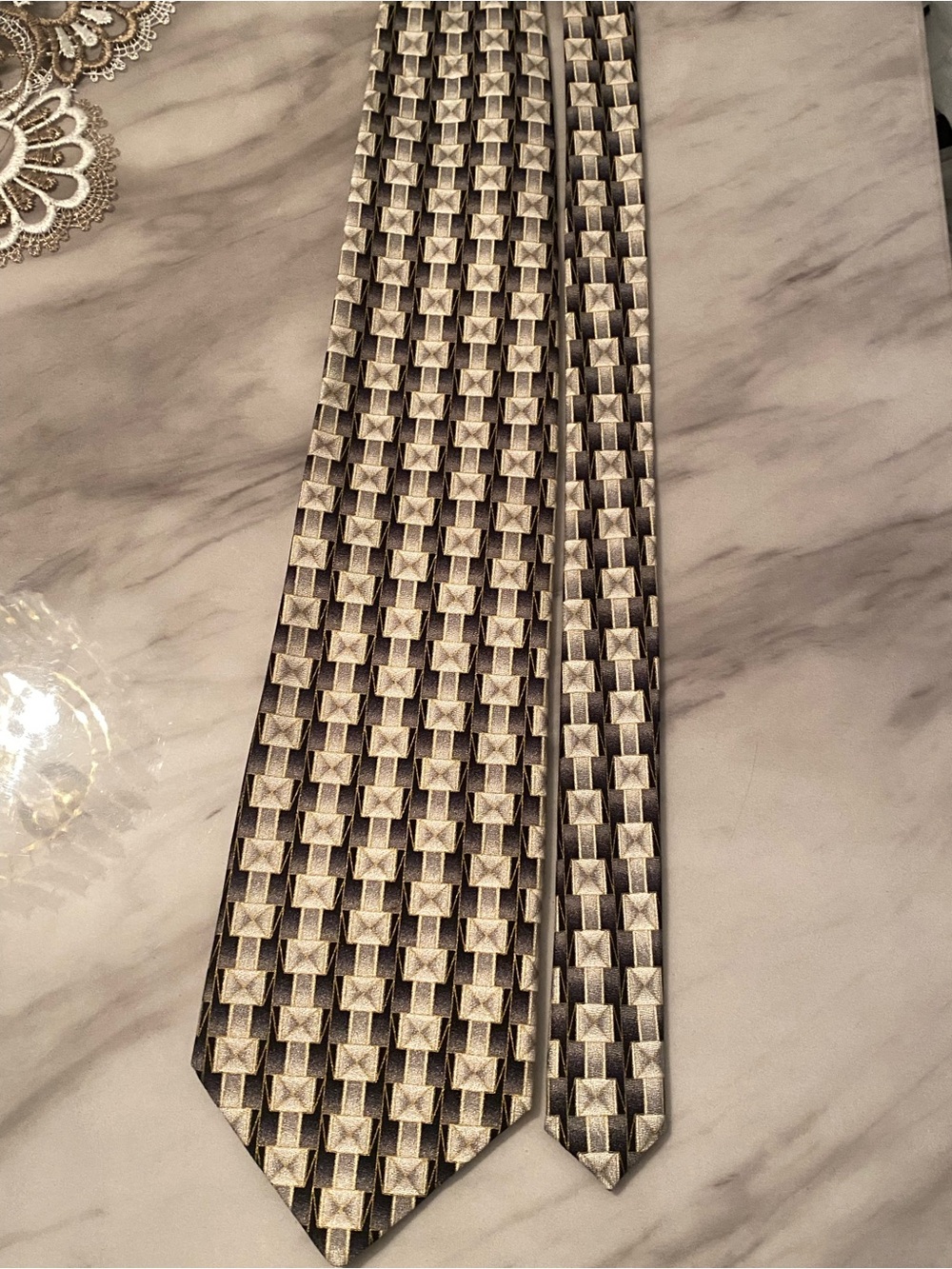 Pierre Balmain Black, Gray and Gold Geometric Silk Tie